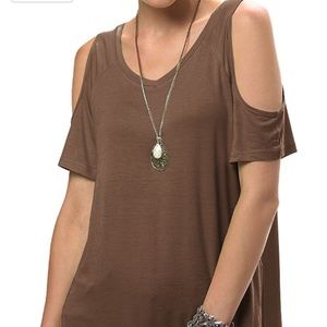 Coffee cold shoulder blouse
